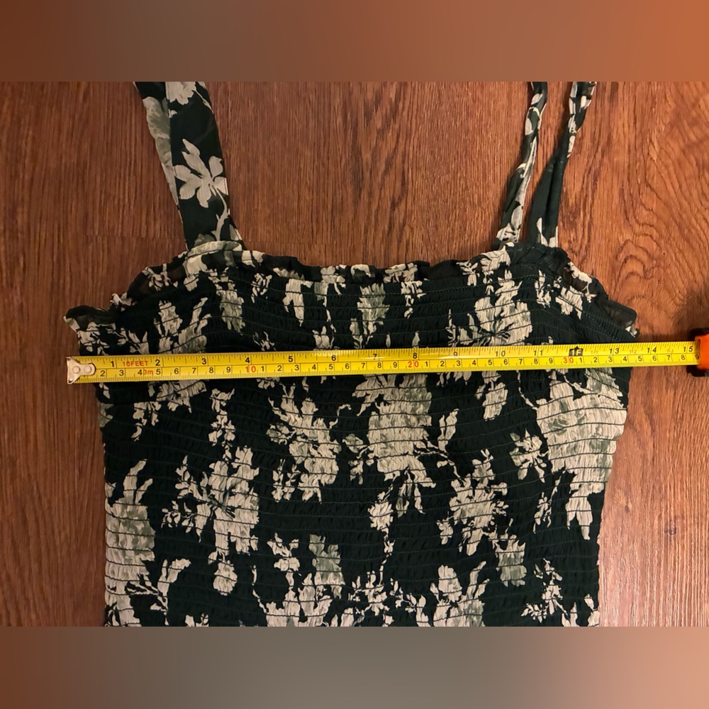 Abercrombie & Fitch Green Floral Ruffle Tie Strap Midi Dress - Size M - Picture 11 of 13